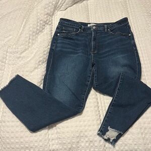 LOFT Blue Ankle Cropped Jeans with Distressed Hem